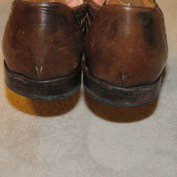 Nettleton Brown Leather Woven Handcrafted Penny Loafers 10D main image 7